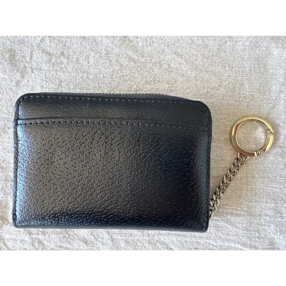 Kate Spade New York Black Pebbled Leather Zip Around Small Wallet Keychain Coin
